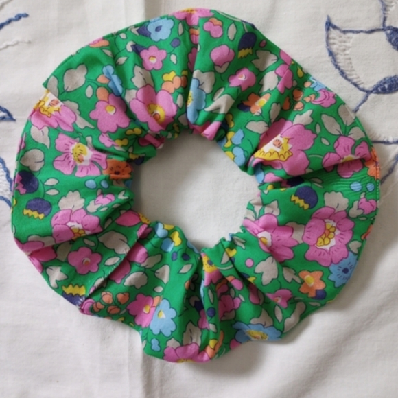 Liberty of London Accessories - Liberty of London Art Fabric Scrunchie Betsy Meadow Green Pink Floral Bespoke